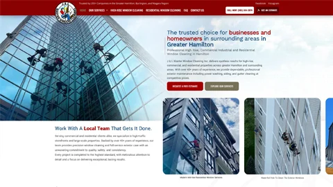 Screenshot of a custom responsive website homepage designed for a Commercial window cleaning company in downtown hamilton Ontario